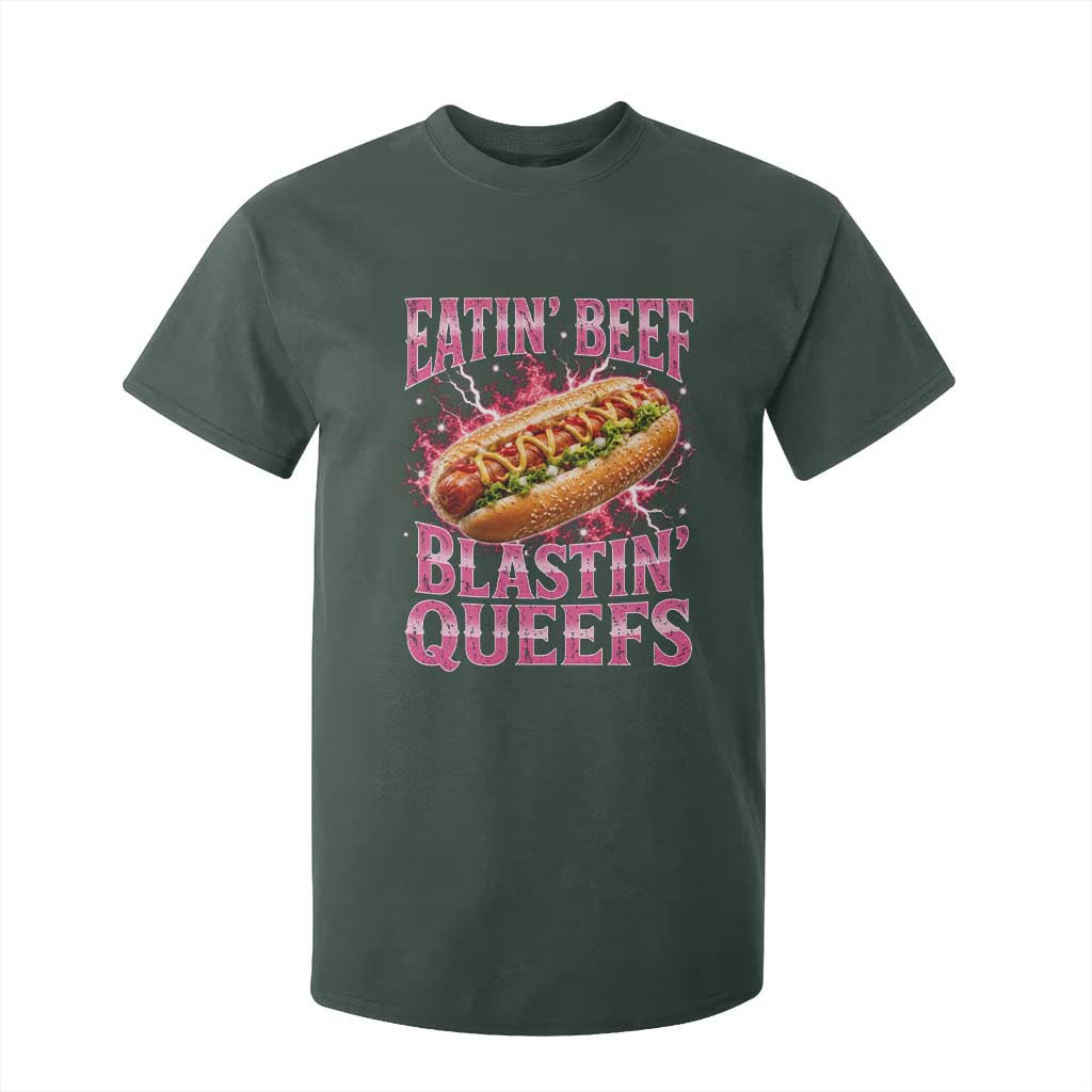 Eatin Beef Blastin' Queefs Funny Embarrassing Hot Dog Retro Bootleg T Shirt For Kid