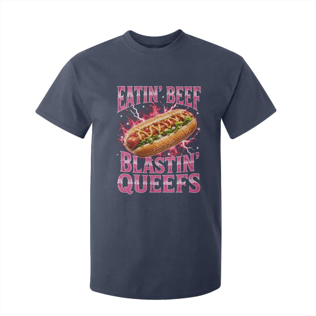 Eatin Beef Blastin' Queefs Funny Embarrassing Hot Dog Retro Bootleg T Shirt For Kid