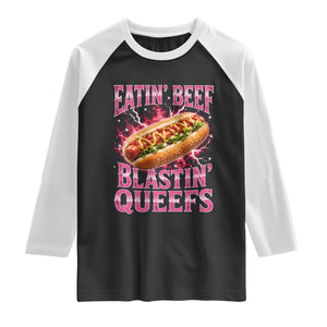 Eatin Beef Blastin' Queefs Funny Embarrassing Hot Dog Retro Bootleg Raglan Shirt