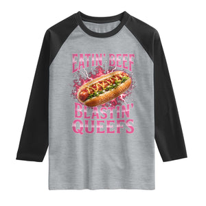 Eatin Beef Blastin' Queefs Funny Embarrassing Hot Dog Retro Bootleg Raglan Shirt