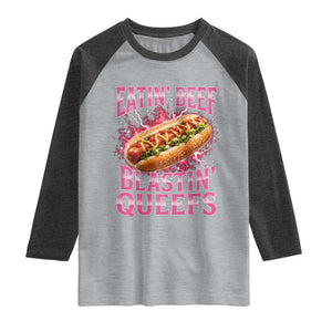 Eatin Beef Blastin' Queefs Funny Embarrassing Hot Dog Retro Bootleg Raglan Shirt