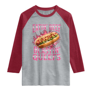 Eatin Beef Blastin' Queefs Funny Embarrassing Hot Dog Retro Bootleg Raglan Shirt