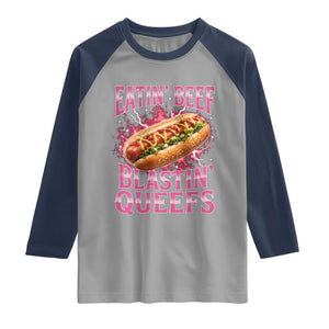 Eatin Beef Blastin' Queefs Funny Embarrassing Hot Dog Retro Bootleg Raglan Shirt
