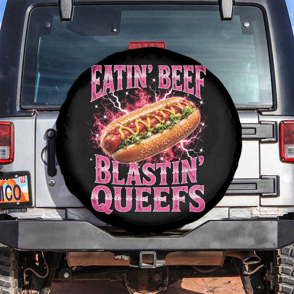 Eatin Beef Blastin' Queefs Funny Embarrassing Hot Dog Retro Bootleg Spare Tire Cover
