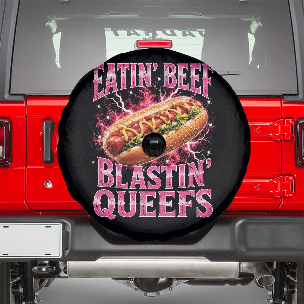 Eatin Beef Blastin' Queefs Funny Embarrassing Hot Dog Retro Bootleg Spare Tire Cover