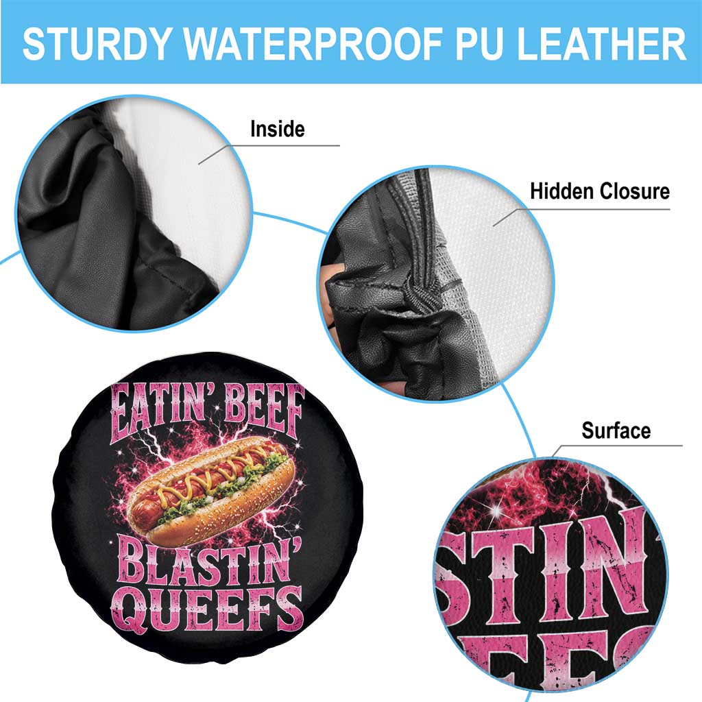 Eatin Beef Blastin' Queefs Funny Embarrassing Hot Dog Retro Bootleg Spare Tire Cover