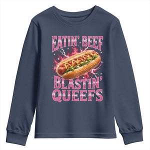 Eatin Beef Blastin' Queefs Funny Embarrassing Hot Dog Retro Bootleg Youth Sweatshirt