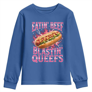 Eatin Beef Blastin' Queefs Funny Embarrassing Hot Dog Retro Bootleg Youth Sweatshirt