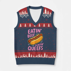 Eatin Beef Blastin' Queefs Funny Hot Dog Adult Humor V-Neck Knit Sweater Vest