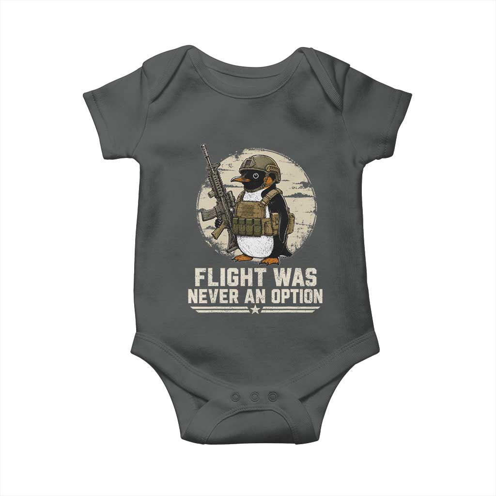 Funny Penguin Flight Was Never An Option Baby Onesie Tactical Penguin Gun Lover TS11 Dark Heather Print Your Wear