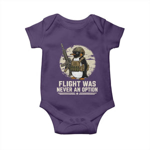 Funny Penguin Flight Was Never An Option Baby Onesie Tactical Penguin Gun Lover TS11 Purple Print Your Wear