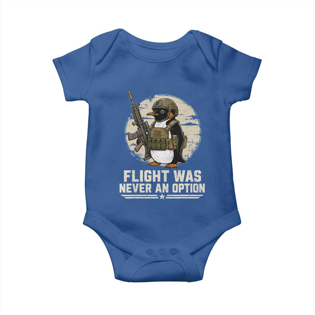 Funny Penguin Flight Was Never An Option Baby Onesie Tactical Penguin Gun Lover TS11 Royal Blue Print Your Wear