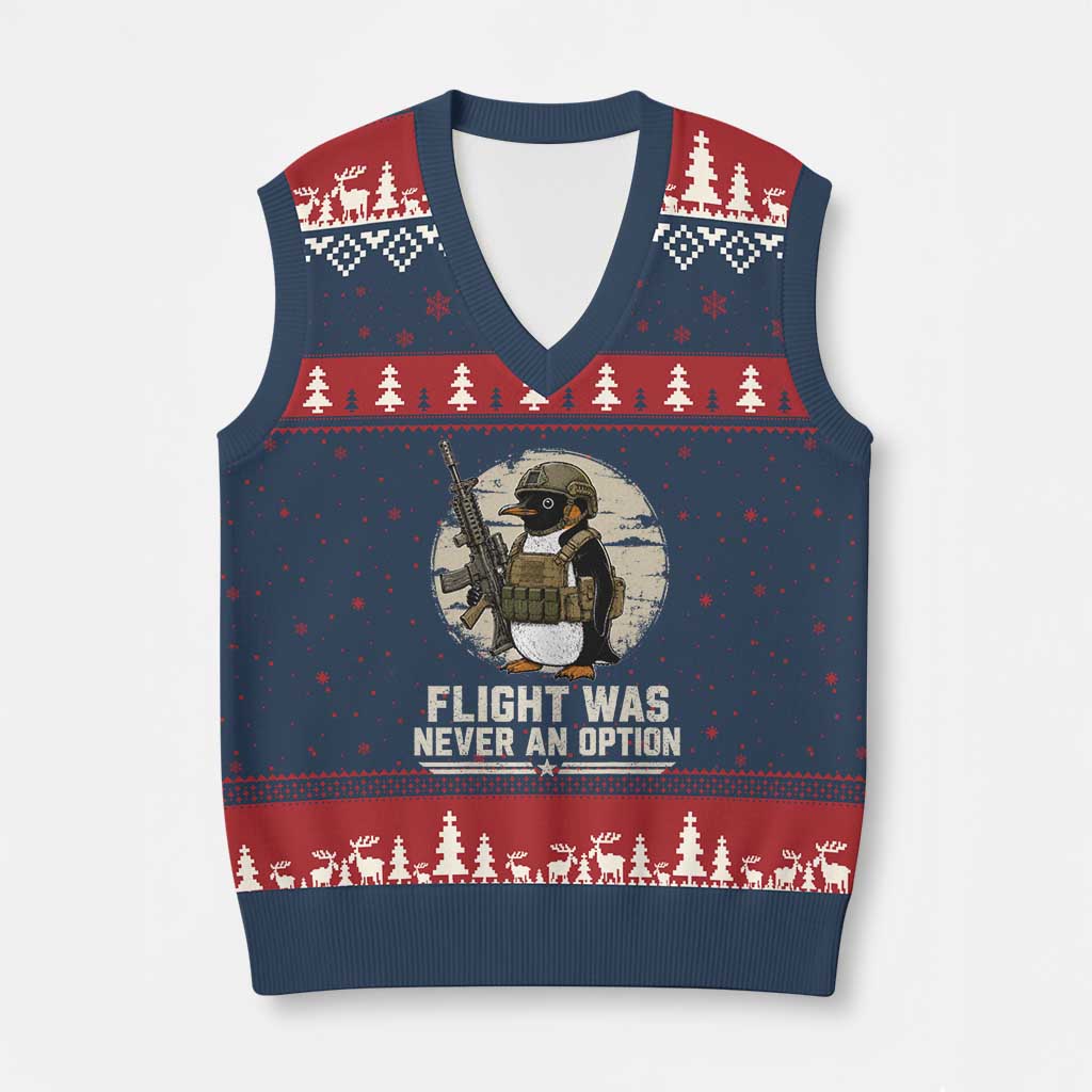 Funny Penguin Flight Was Never An Option V-Neck Knit Sweater Vest Tactical Penguin Gun Lover TS11 Navy Red Print Your Wear
