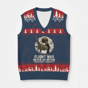 Funny Penguin Flight Was Never An Option V-Neck Knit Sweater Vest Tactical Penguin Gun Lover TS11 Navy Red Print Your Wear