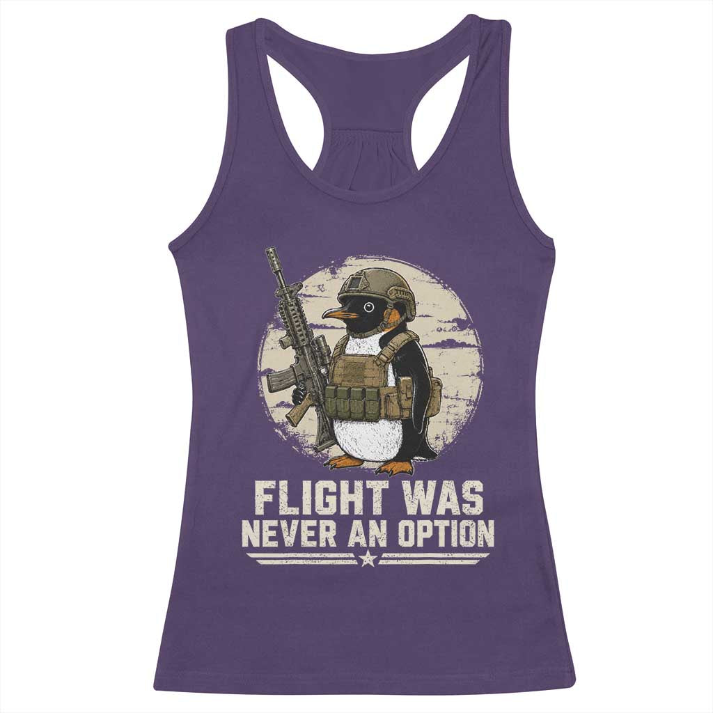 Funny Penguin Flight Was Never An Option Racerback Tank Top Tactical Penguin Gun Lover TS11 Purple Print Your Wear