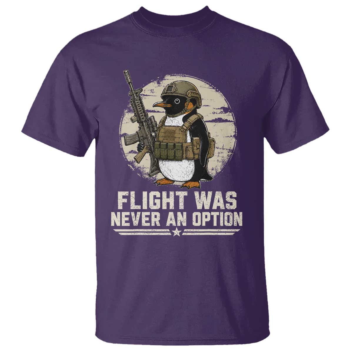 Funny Penguin Flight Was Never An Option T Shirt Tactical Penguin Gun Lover TS11 Purple Print Your Wear