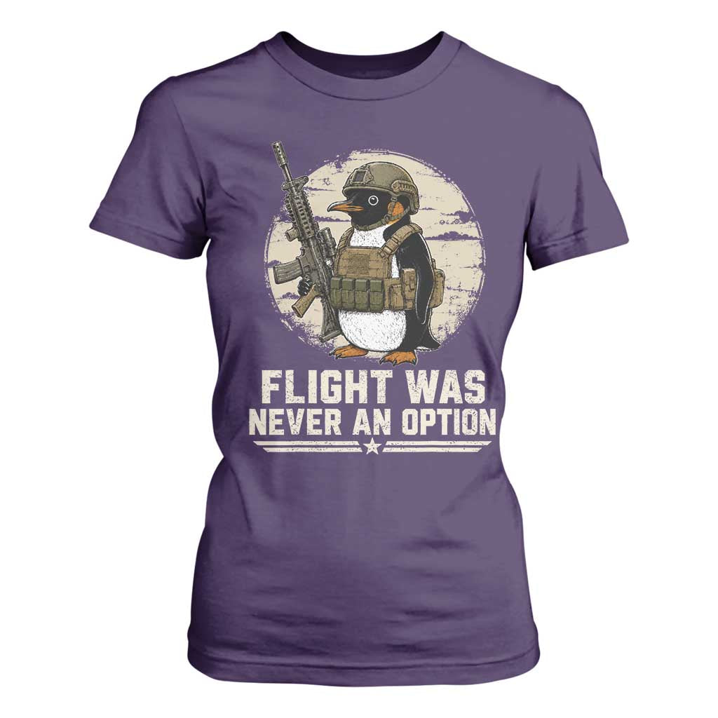 Funny Penguin Flight Was Never An Option T Shirt For Women Tactical Penguin Gun Lover TS11 Purple Print Your Wear