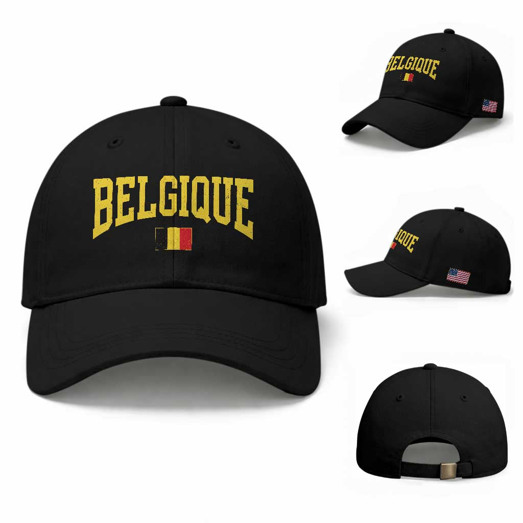 Belgium Belgique Throwback Design Vintage Belgian Flag Jersey Style Baseball Cap TS11 Baseball Cap Universal Fit Black Print Your Wear