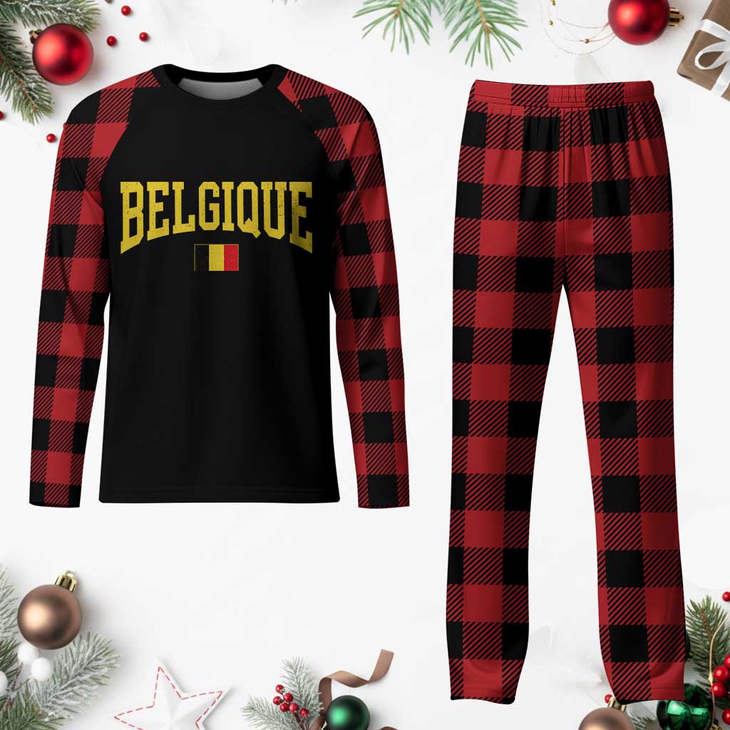 Belgium Belgique Throwback Design Vintage Belgian Flag Jersey Style Plaid Pajama Set TS11 Buffalo Plaid Print Your Wear