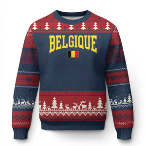 Belgium Belgique Throwback Design Vintage Belgian Flag Jersey Style Ugly Christmas Sweater TS11 Navy Red Print Your Wear