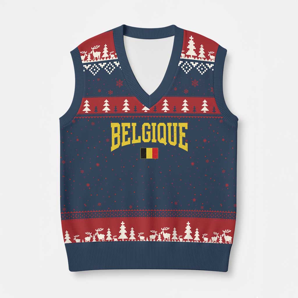 Belgium Belgique Throwback Design Vintage Belgian Flag Jersey Style V-Neck Knit Sweater Vest TS11 Navy Red Print Your Wear