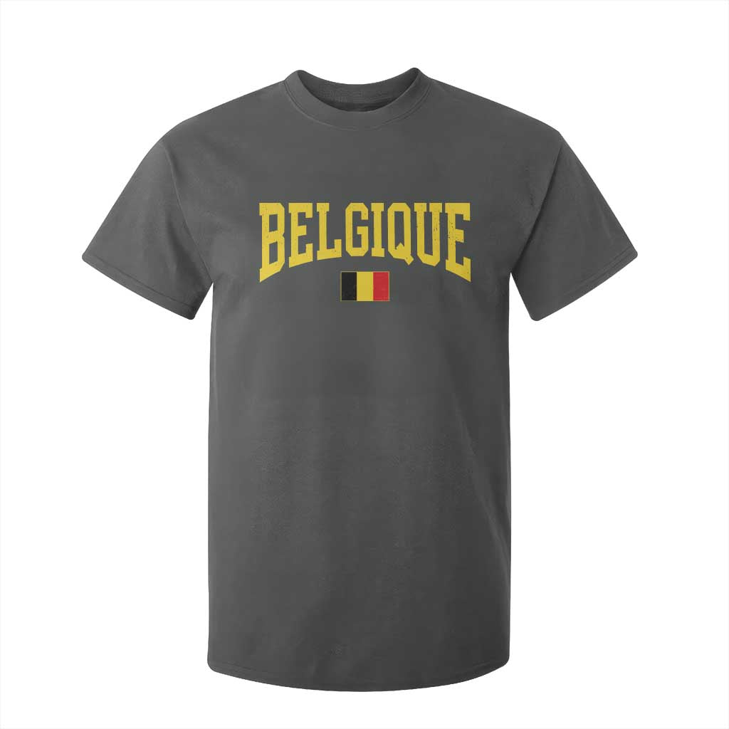 Belgium Belgique Throwback Design Vintage Belgian Flag Jersey Style T Shirt For Kid TS11 Dark Heather Print Your Wear
