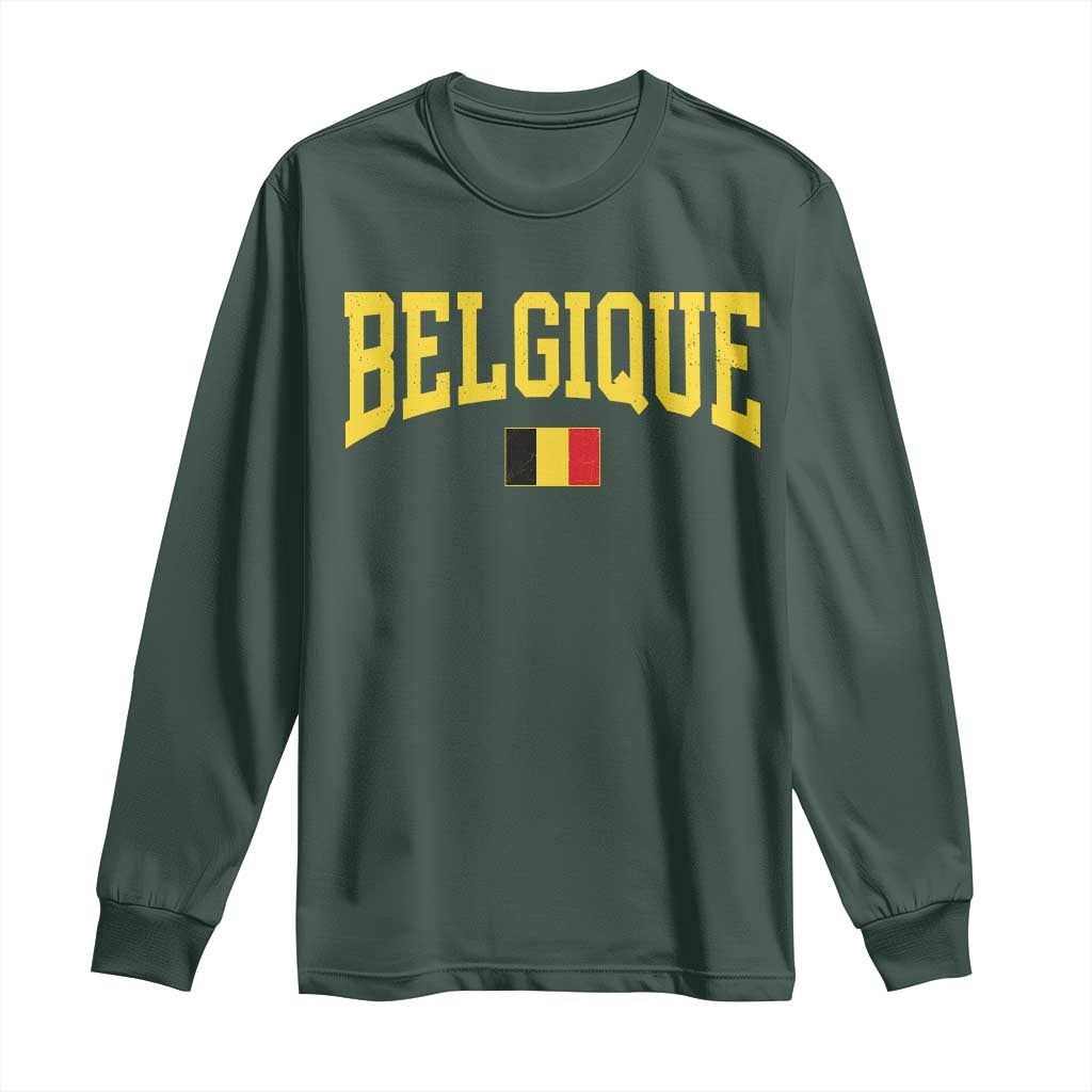 Belgium Belgique Throwback Design Vintage Belgian Flag Jersey Style Long Sleeve Shirt TS11 Dark Forest Green Print Your Wear