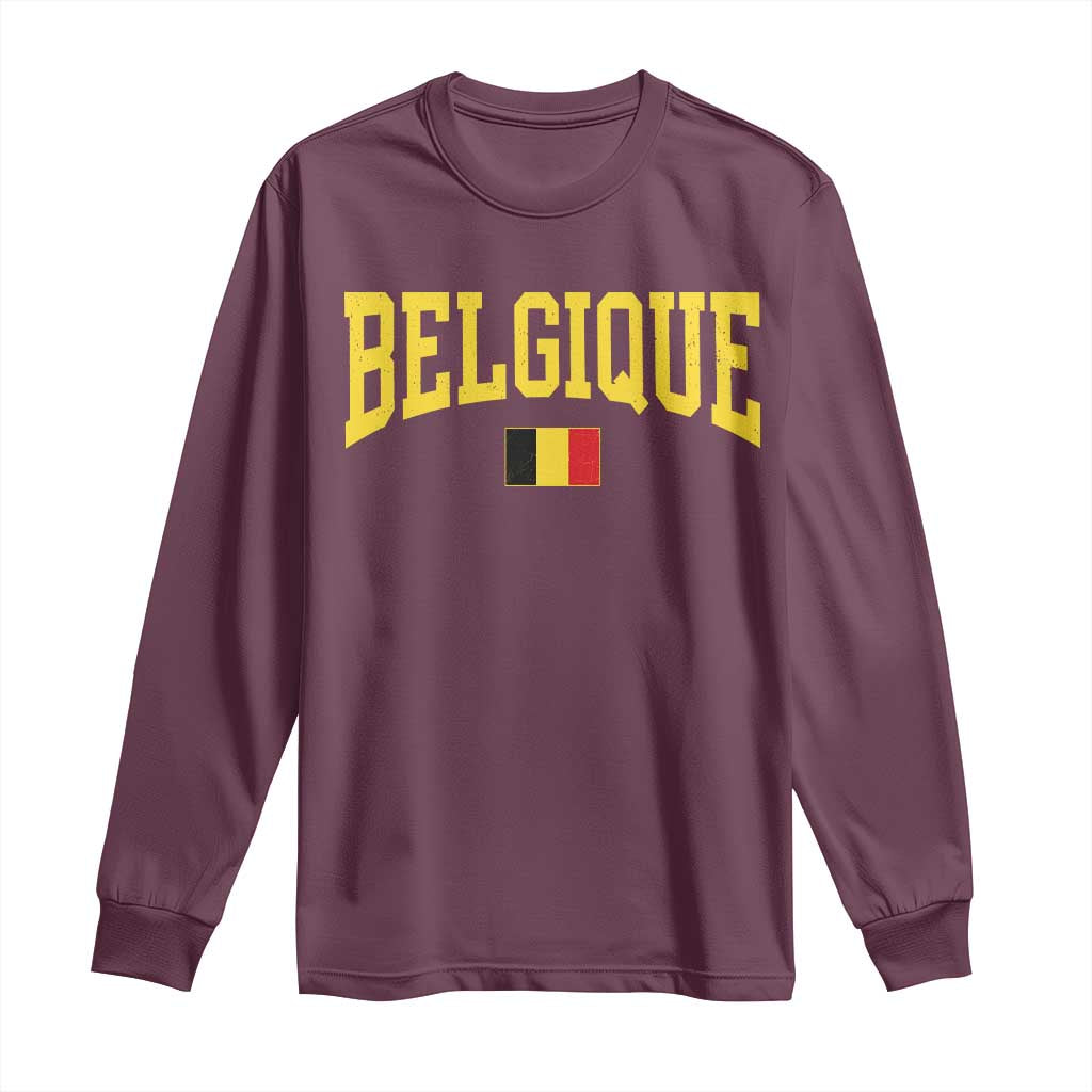 Belgium Belgique Throwback Design Vintage Belgian Flag Jersey Style Long Sleeve Shirt TS11 S Maroon Print Your Wear