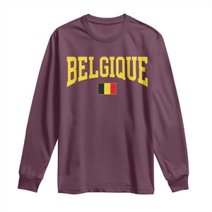 Belgium Belgique Throwback Design Vintage Belgian Flag Jersey Style Long Sleeve Shirt TS11 S Maroon Print Your Wear