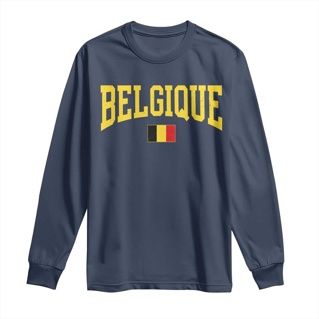 Belgium Belgique Throwback Design Vintage Belgian Flag Jersey Style Long Sleeve Shirt TS11 Navy Print Your Wear