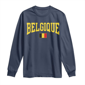 Belgium Belgique Throwback Design Vintage Belgian Flag Jersey Style Long Sleeve Shirt TS11 Navy Print Your Wear