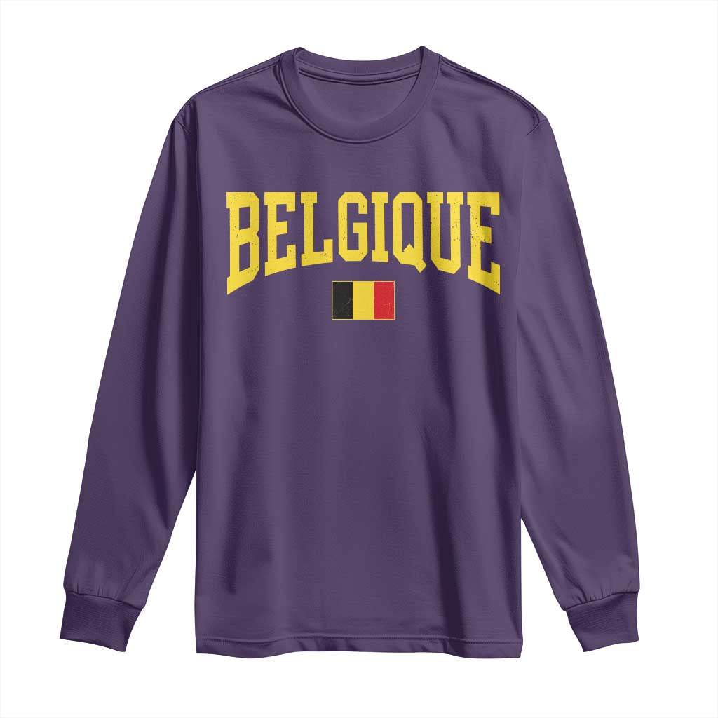 Belgium Belgique Throwback Design Vintage Belgian Flag Jersey Style Long Sleeve Shirt TS11 Purple Print Your Wear