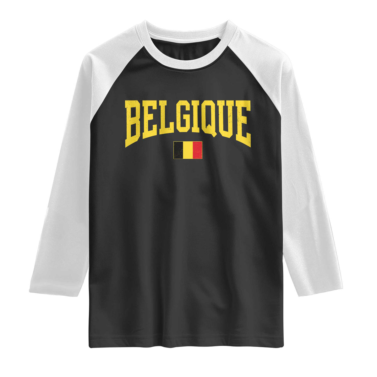 Belgium Belgique Throwback Design Vintage Belgian Flag Jersey Style Raglan Shirt TS11 Black White Print Your Wear