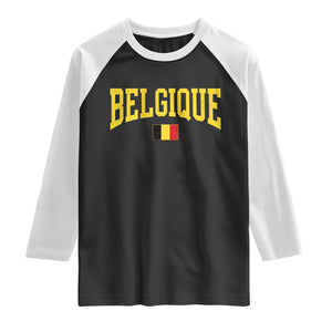 Belgium Belgique Throwback Design Vintage Belgian Flag Jersey Style Raglan Shirt TS11 Black White Print Your Wear