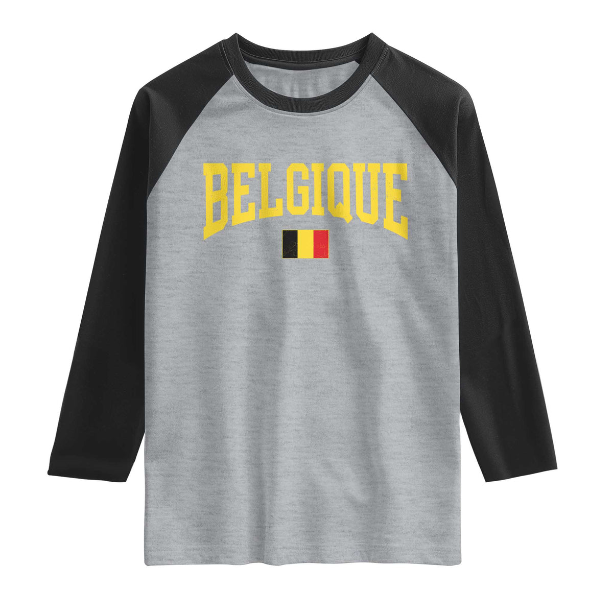 Belgium Belgique Throwback Design Vintage Belgian Flag Jersey Style Raglan Shirt TS11 Heather Gray Black Print Your Wear