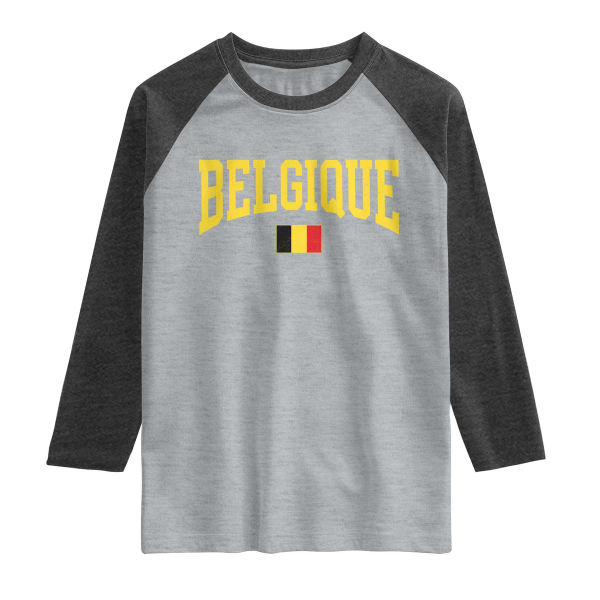 Belgium Belgique Throwback Design Vintage Belgian Flag Jersey Style Raglan Shirt TS11 Heather Gray Heather Charcoal Print Your Wear