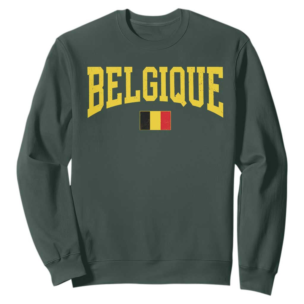 Belgium Belgique Throwback Design Vintage Belgian Flag Jersey Style Sweatshirt TS11 Dark Forest Green Print Your Wear