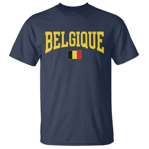 Belgium Belgique Throwback Design Vintage Belgian Flag Jersey Style T Shirt TS11 Navy Print Your Wear