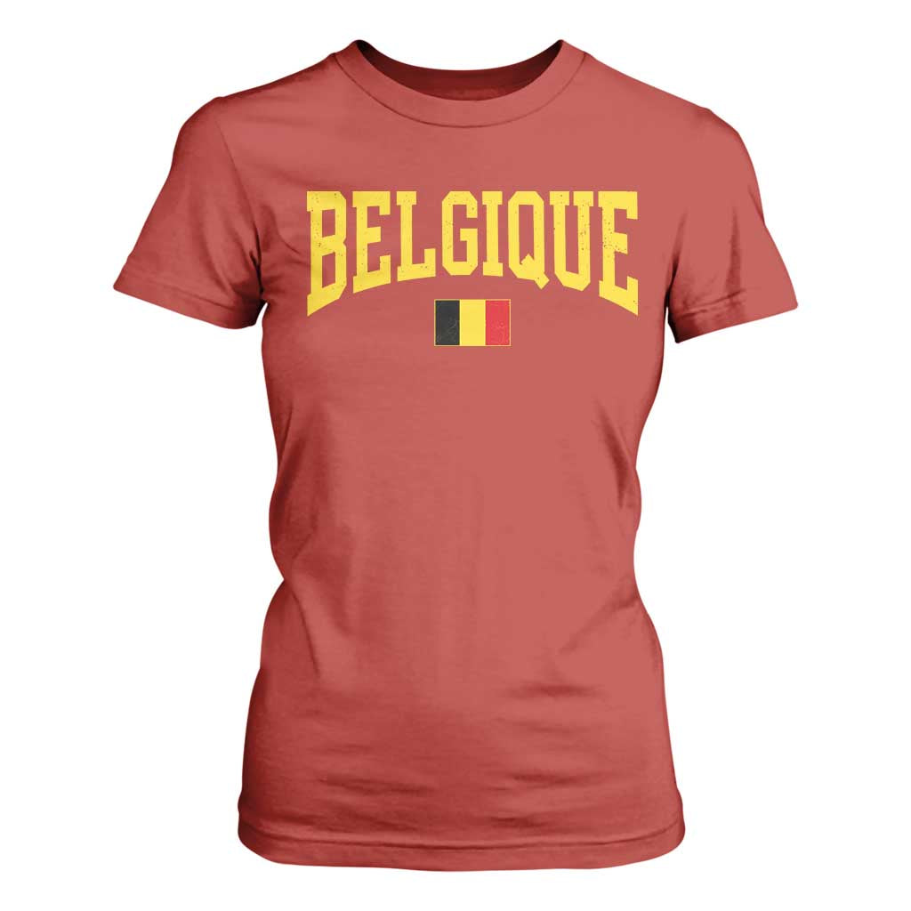 Belgium Belgique Throwback Design Vintage Belgian Flag Jersey Style T Shirt For Women TS11 Red Print Your Wear