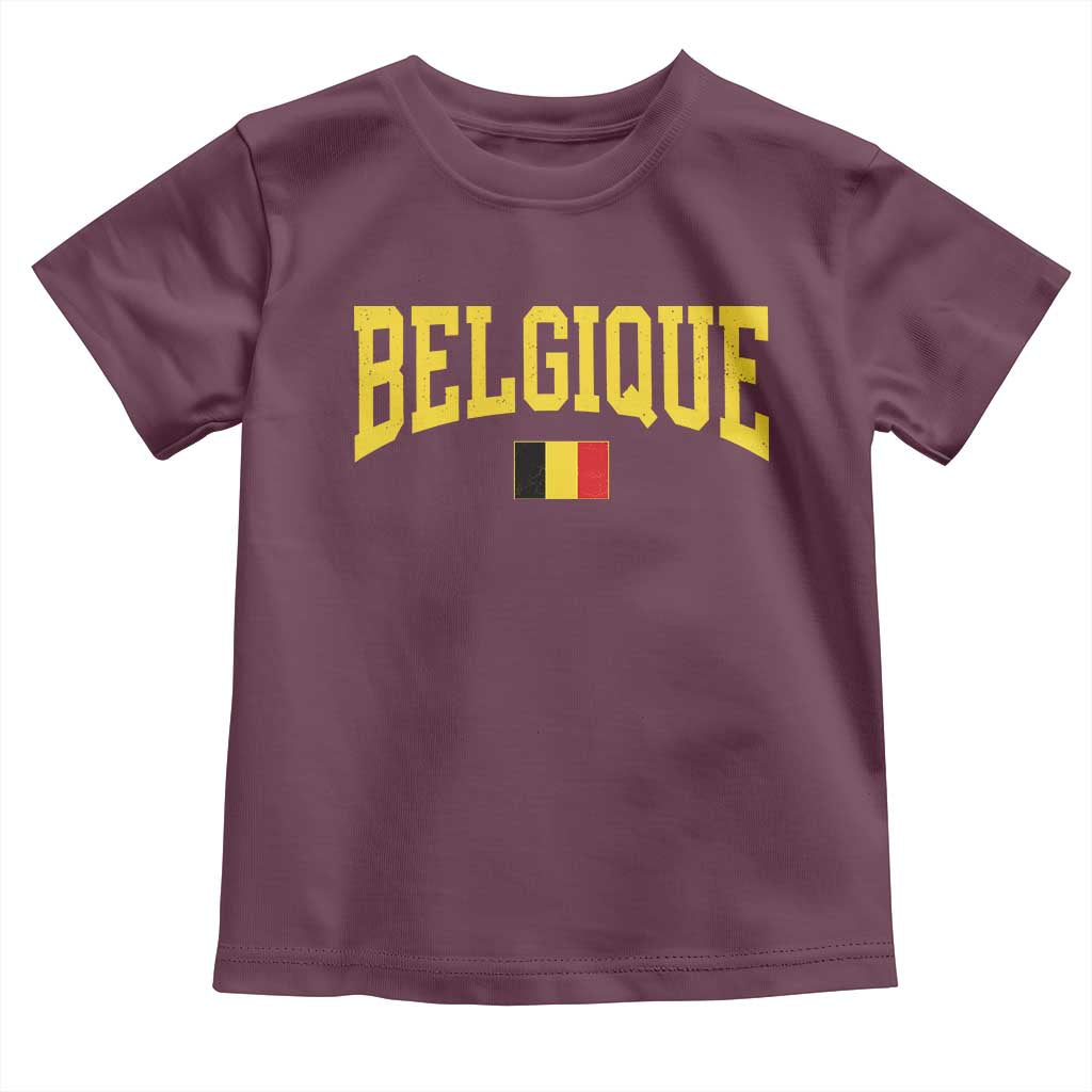 Belgium Belgique Throwback Design Vintage Belgian Flag Jersey Style Toddler T Shirt TS11 Maroon Print Your Wear