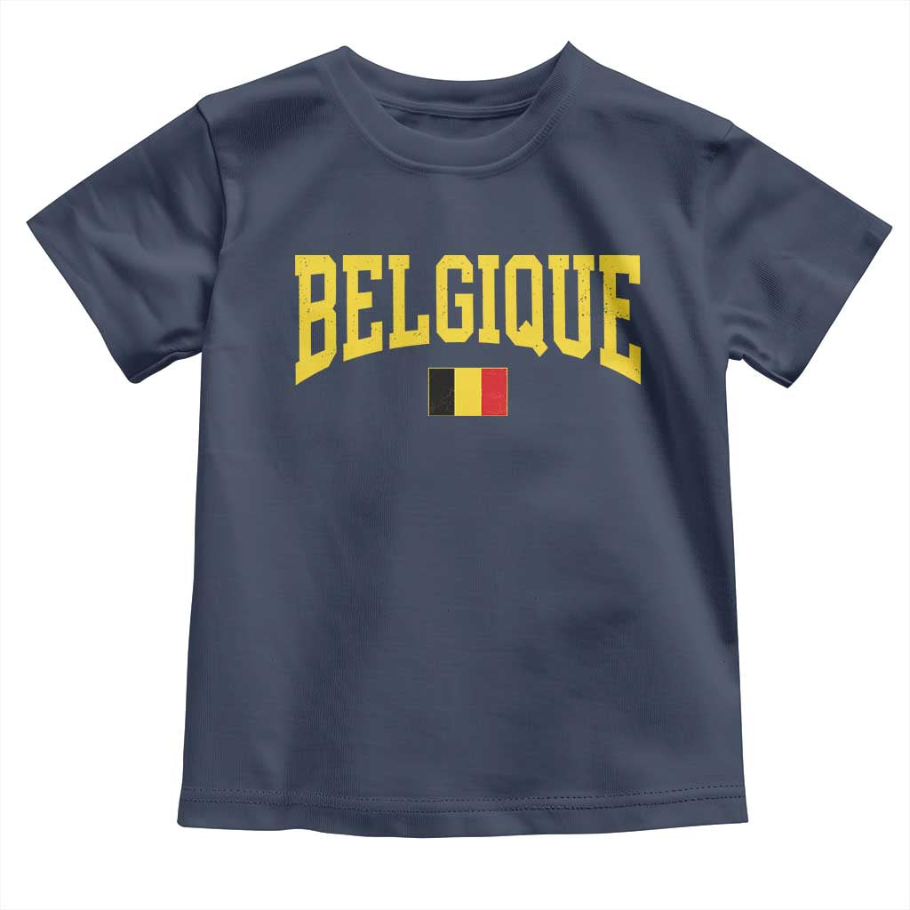 Belgium Belgique Throwback Design Vintage Belgian Flag Jersey Style Toddler T Shirt TS11 Navy Print Your Wear