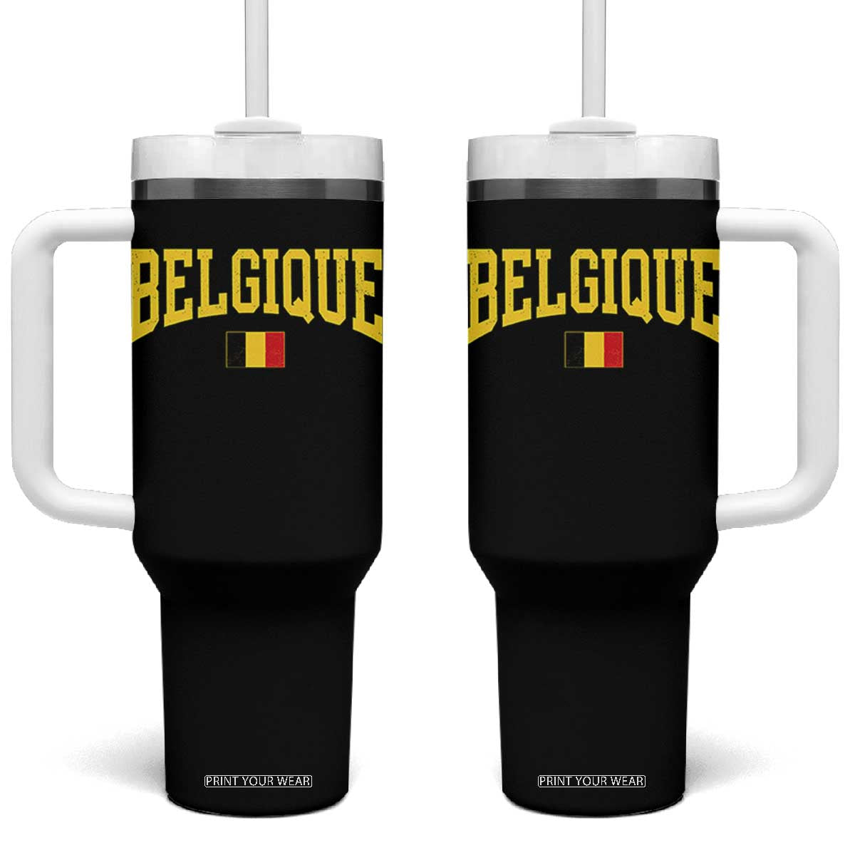Belgium Belgique Throwback Design Vintage Belgian Flag Jersey Style Tumbler With Handle TS11 One Size: 40 oz Black Print Your Wear
