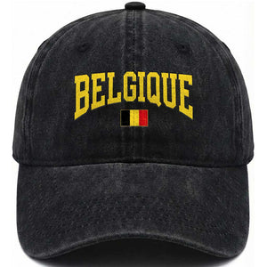 Belgium Belgique Throwback Design Vintage Belgian Flag Jersey Style Washed Cotton Baseball Cap TS11 Print Your Wear