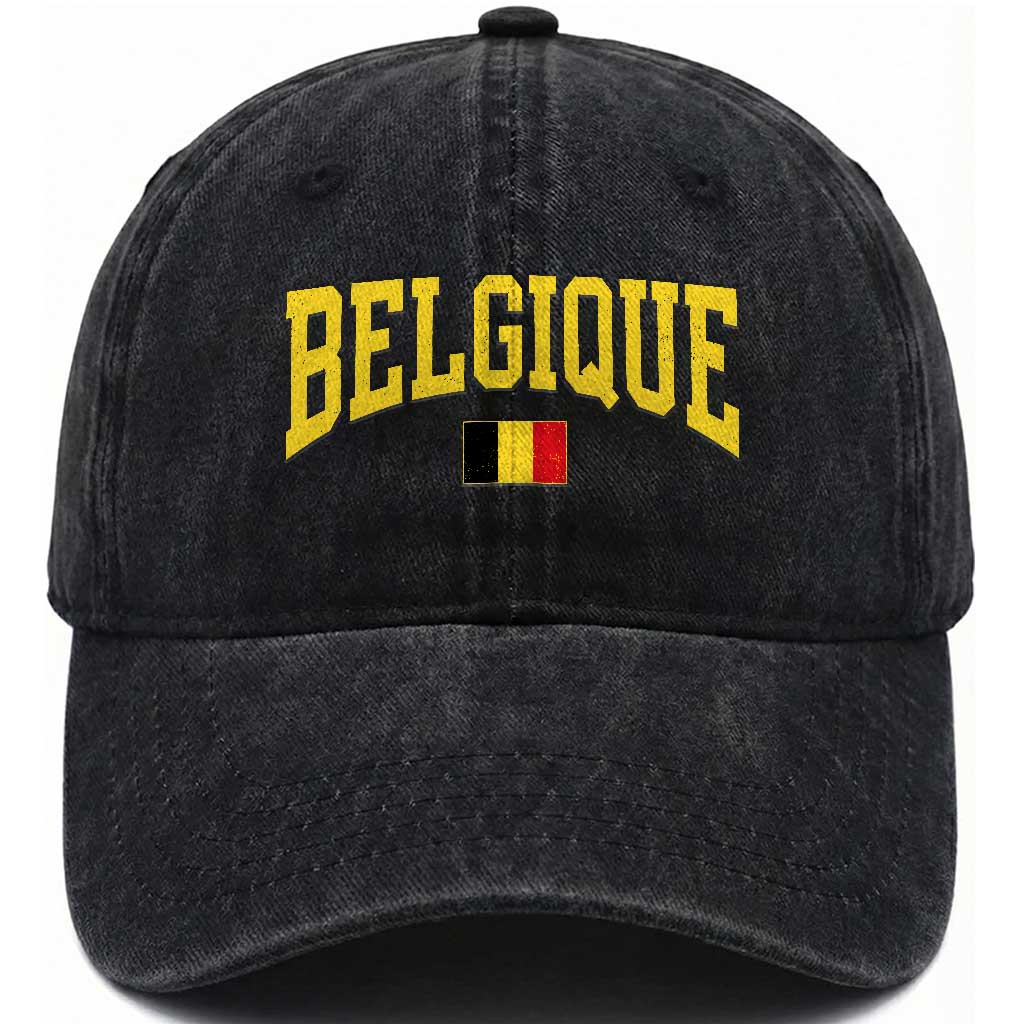 Belgium Belgique Throwback Design Vintage Belgian Flag Jersey Style Washed Cotton Baseball Cap TS11 Print Your Wear