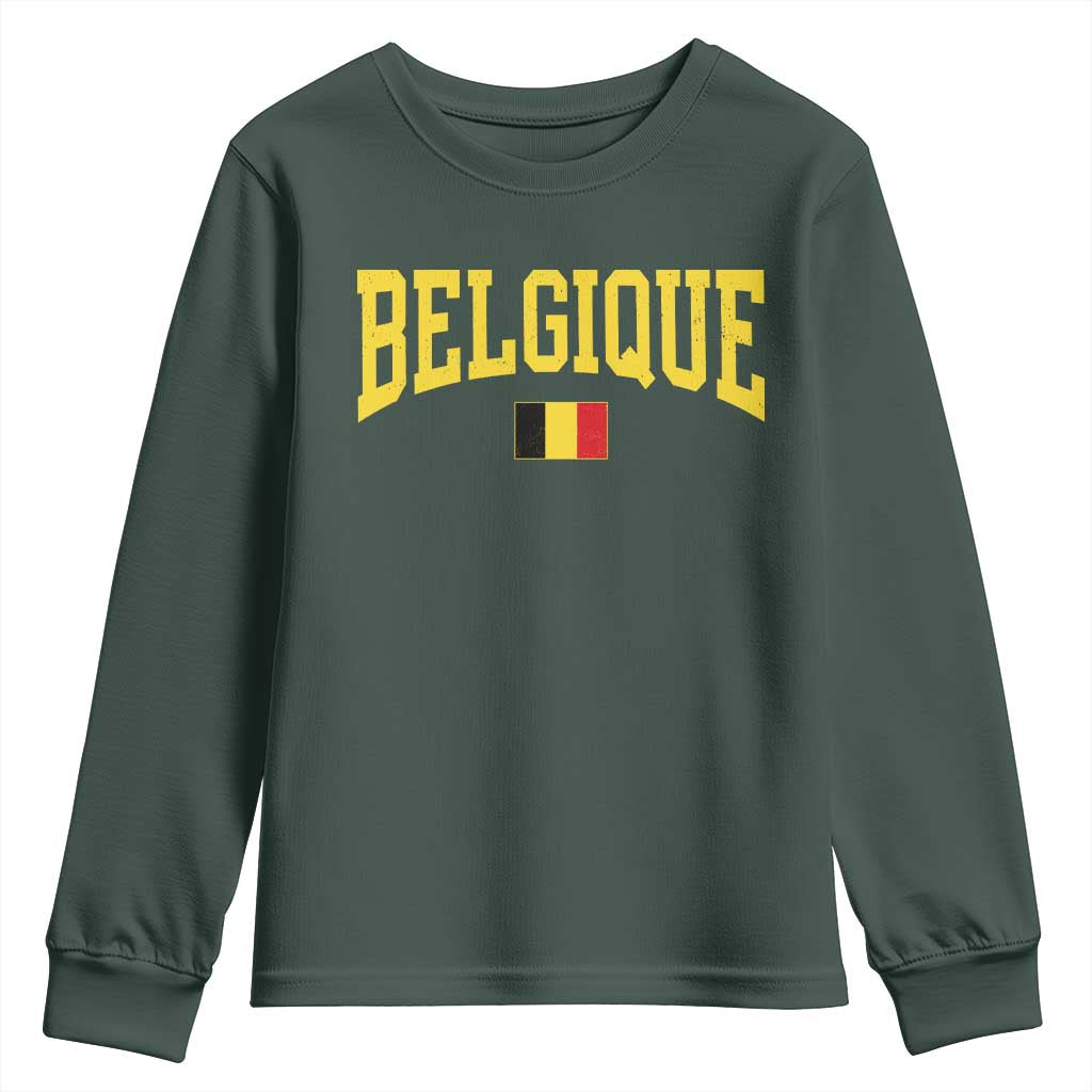 Belgium Belgique Throwback Design Vintage Belgian Flag Jersey Style Youth Sweatshirt TS11 Dark Forest Green Print Your Wear