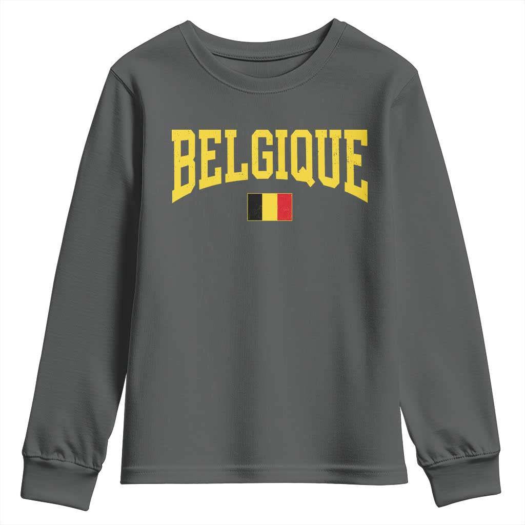 Belgium Belgique Throwback Design Vintage Belgian Flag Jersey Style Youth Sweatshirt TS11 Dark Heather Print Your Wear