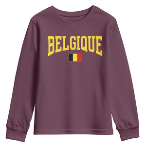 Belgium Belgique Throwback Design Vintage Belgian Flag Jersey Style Youth Sweatshirt TS11 Maroon Print Your Wear