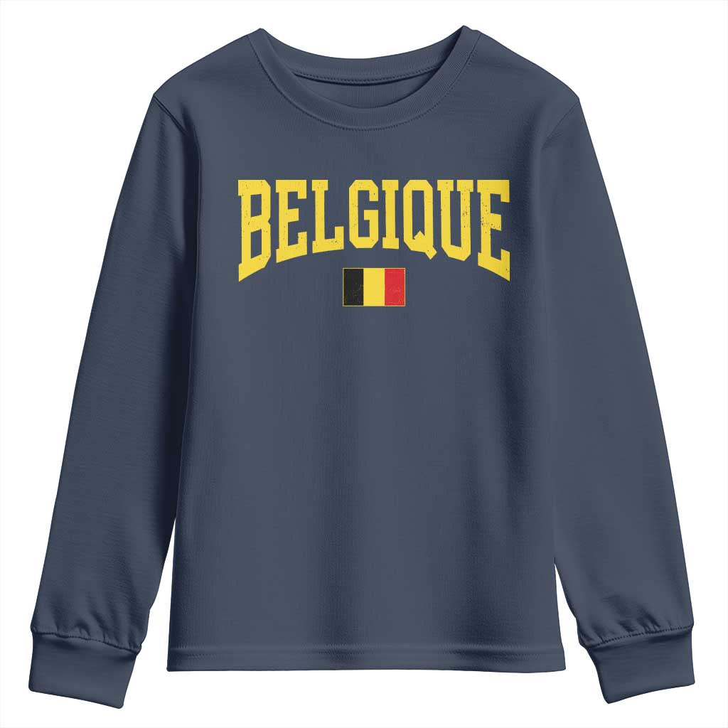 Belgium Belgique Throwback Design Vintage Belgian Flag Jersey Style Youth Sweatshirt TS11 Navy Print Your Wear
