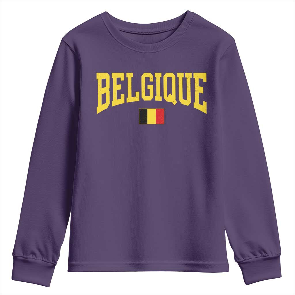 Belgium Belgique Throwback Design Vintage Belgian Flag Jersey Style Youth Sweatshirt TS11 Purple Print Your Wear
