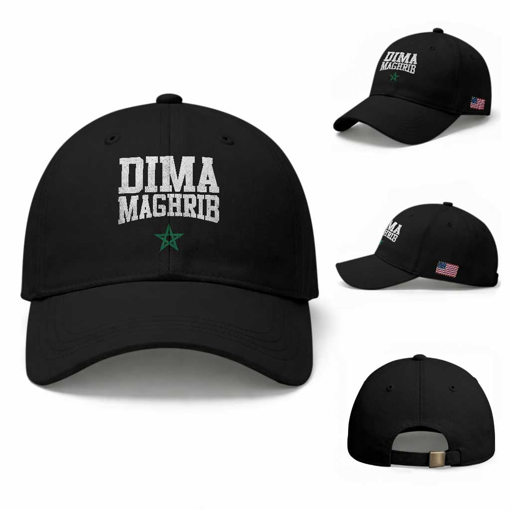 Moroccan Dima Maghrib Flag of Morocco Vintage Green Star Patriotic Baseball Cap TS11 Baseball Cap Universal Fit Black Print Your Wear